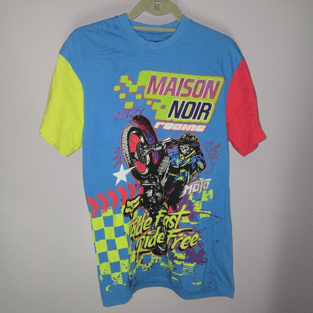 Maison Noir Moto Racing Tee Ride Fast Ride Free Graphic Shirt Size M Unisex USA